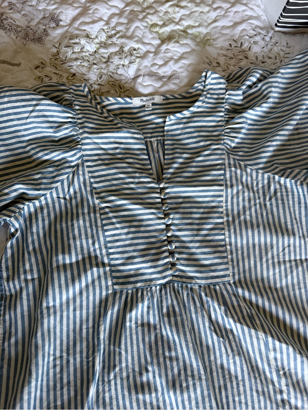 Madewell Blue and White Striped Off-Shoulder Tunic